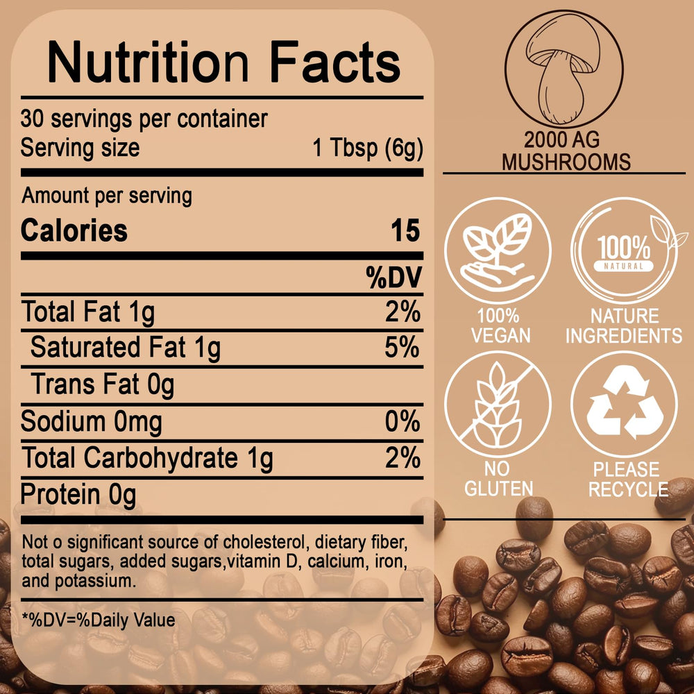 Package shot of 2025 NEW Mushroom Coffee organic six-mushroom blend with 30 servings
