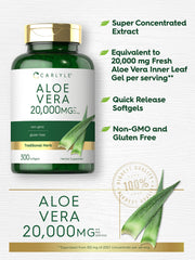 Label noting 20,000 mg Aloe Vera Gel per serving