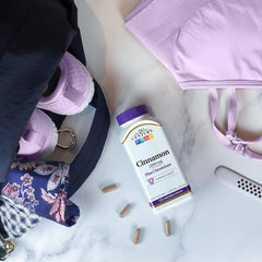 Close-up of cinnamon and chromium vegetarian capsules