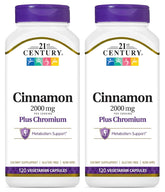 Main product image: 21st Century Cinnamon 2000 mg + Chromium Vegetarian Capsules Pack of 2