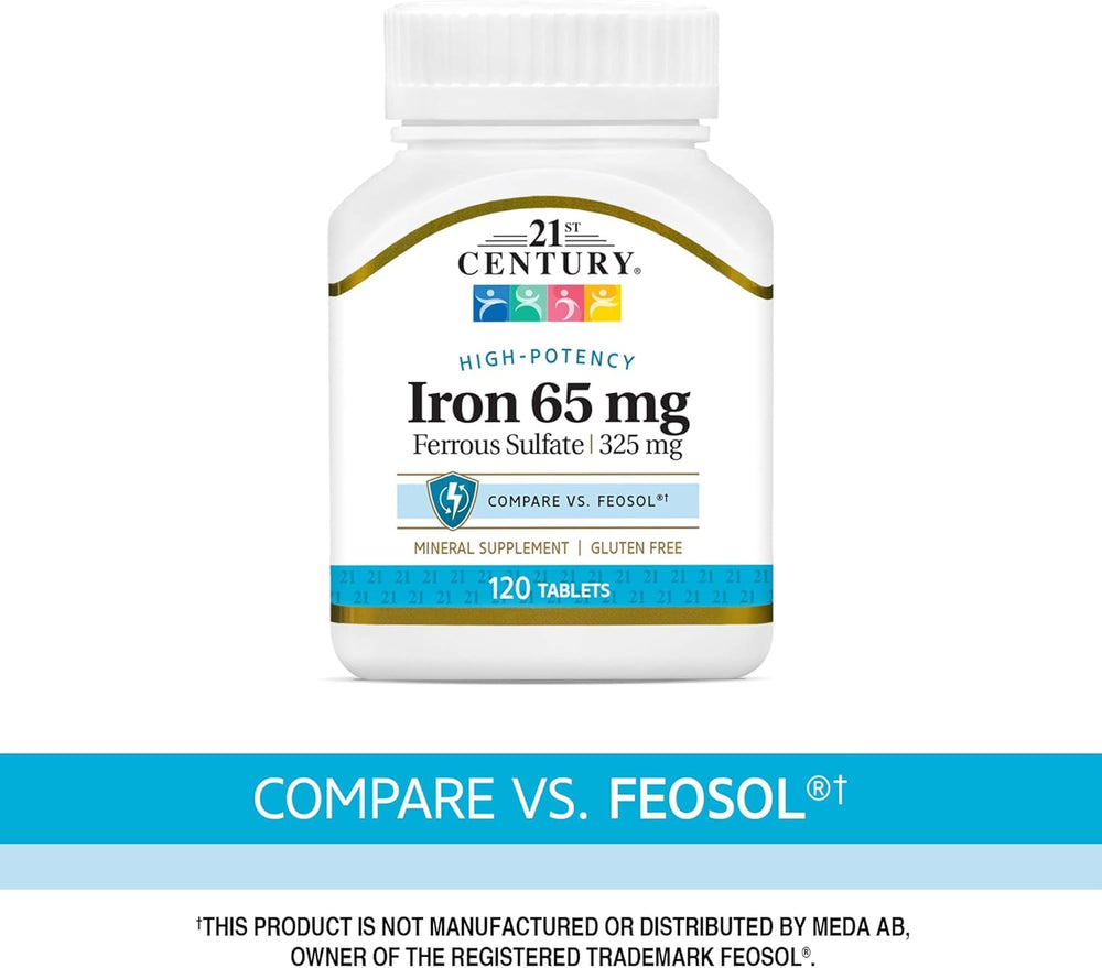 Nutritional facts label for 21st Century Iron tablets