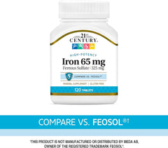 Nutritional facts label for 21st Century Iron tablets