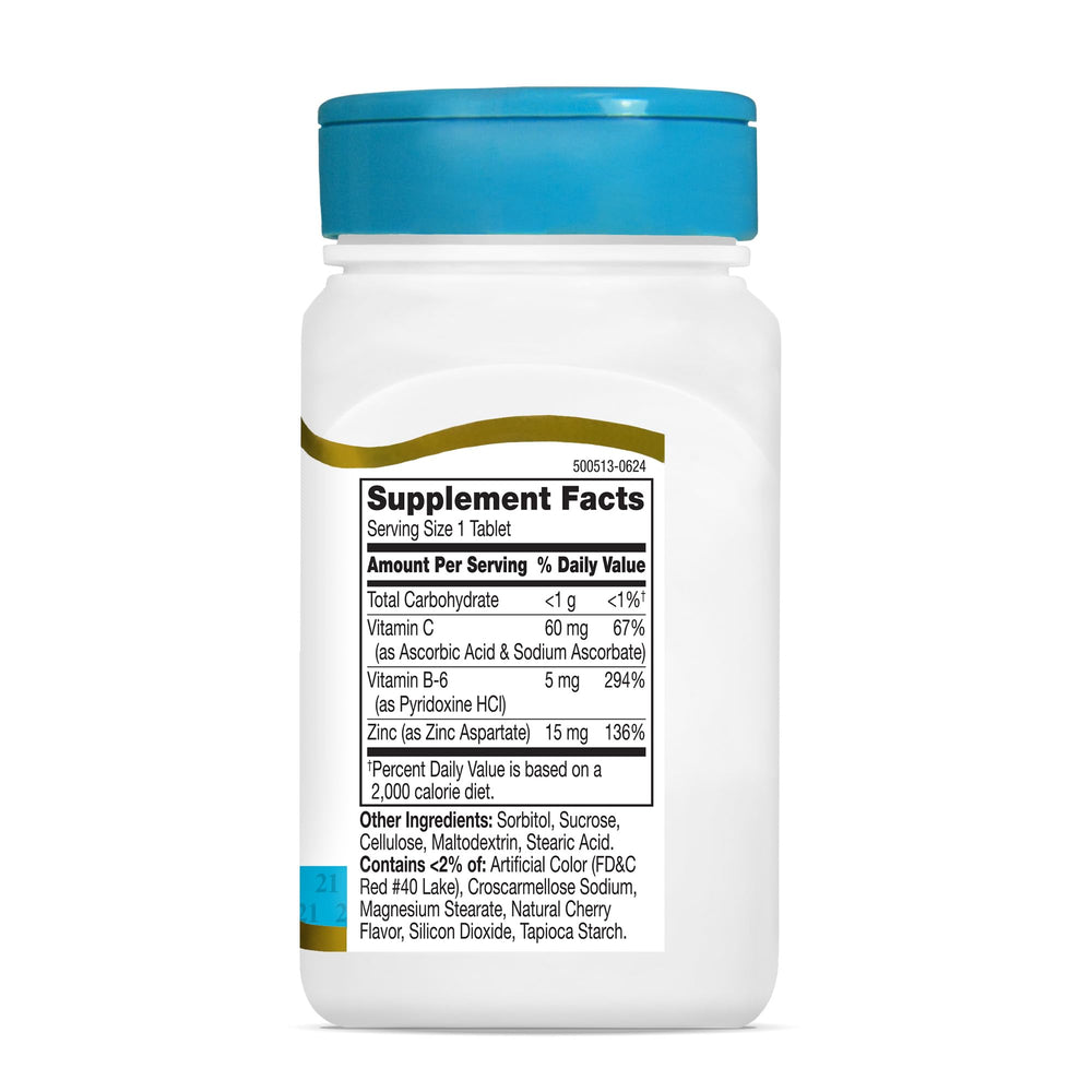 Nutrition facts label of zinc chewable