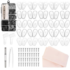 Front view of 25 pairs eyeglass nose pads kit with tools