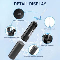250ml telescopic water reservoir for full-mouth cleaning