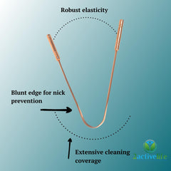 Copper tongue scraper with cleaning and care features