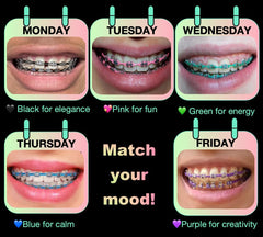 Five rolls of continuous orthodontic power chains laid out together