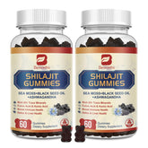 Bottle of 2Pack Shilajit Resin Gummies with sea moss and herbs