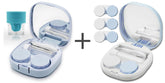 Blue 2-piece contact lens case kit with washer - front view