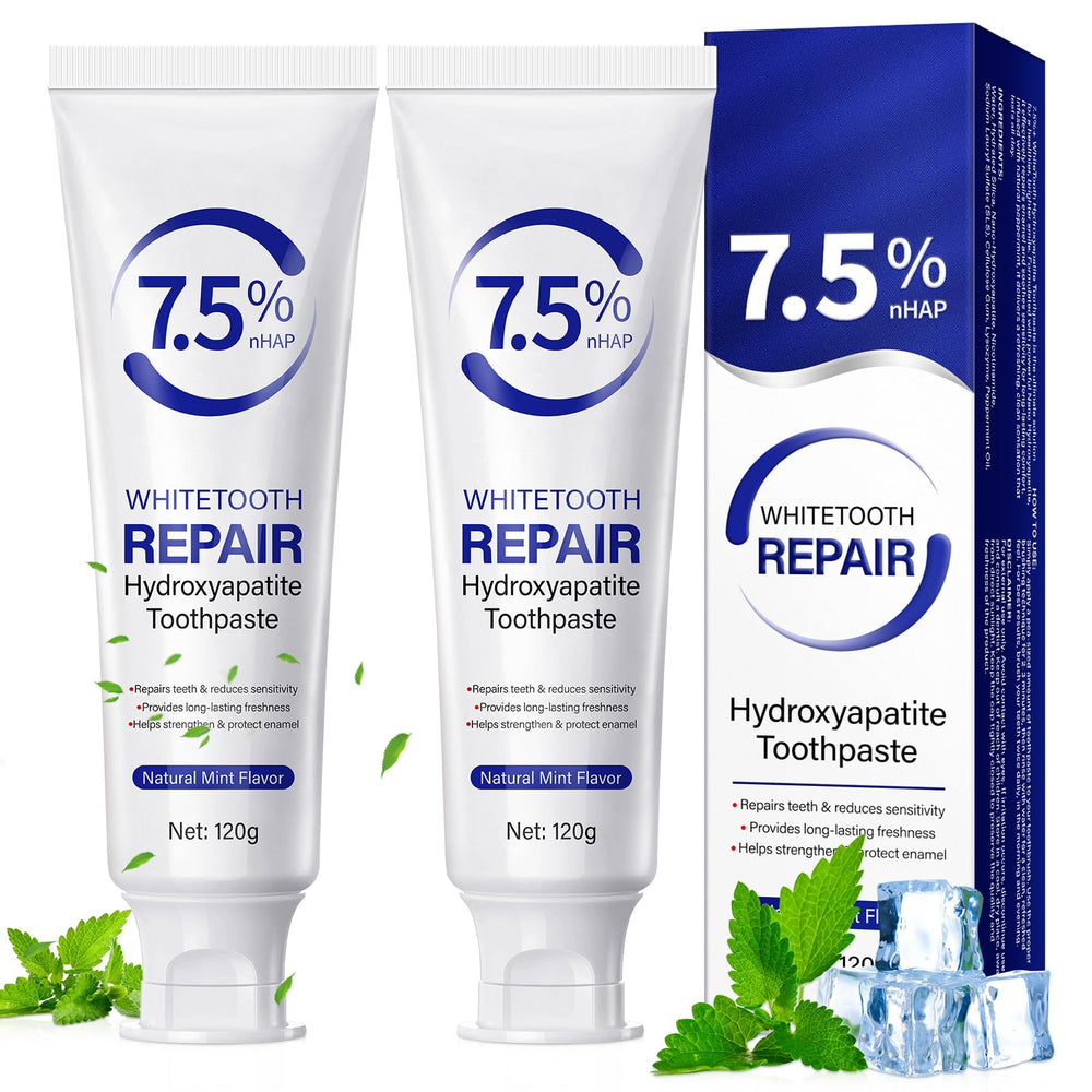 Two-pack nano hydroxyapatite toothpaste front view with peppermint label