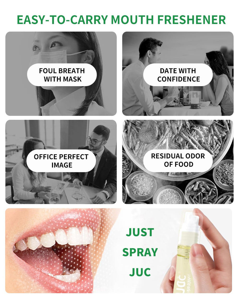 Mouth spray being used to freshen breath, no water needed