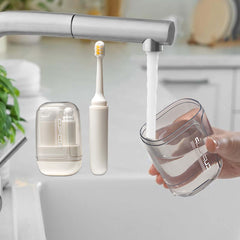 Travel case blue with integrated mouthwash cup