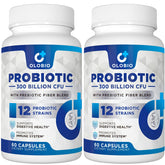 Front view of 300 Billion CFU Probiotic bottle with 12 strains and 3 organic prebiotics, 120-count