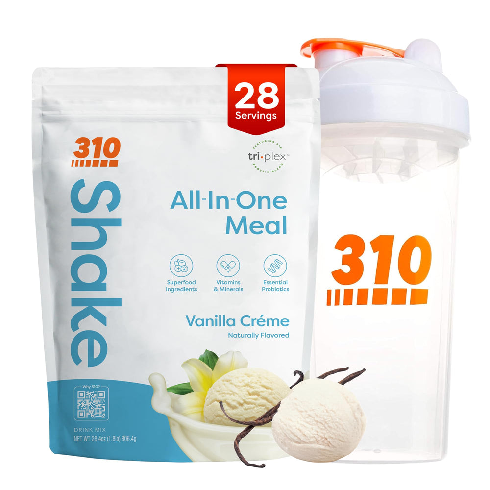 310 Nutrition All-in-One Shake Vanilla Creme poured, creamy texture for quick nutrition