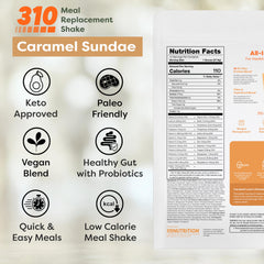 310 Nutrition Caramel Sundae shake glass—creamy texture ideal for quick protein smoothies.