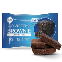 321glo Collagen Protein Brownie packshot highlights gluten-free, keto-friendly snack.