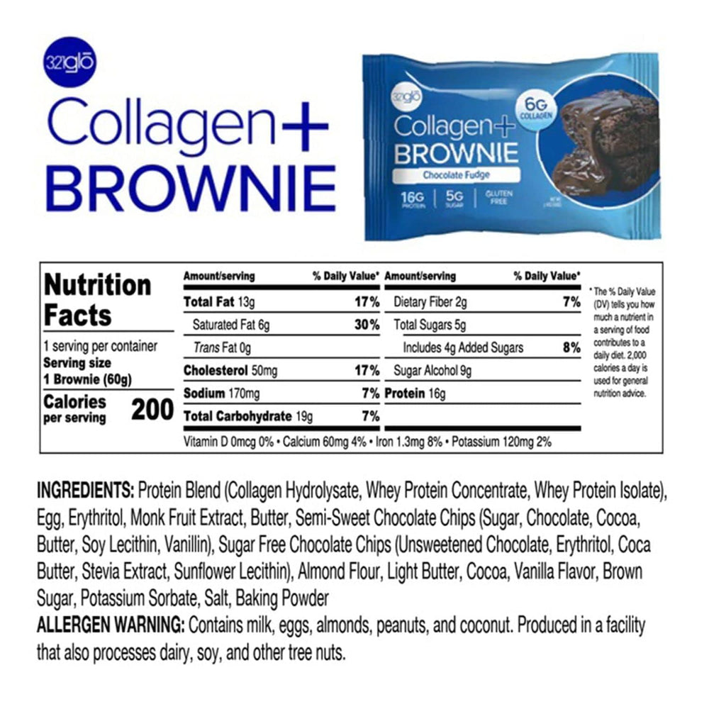 321glo Collagen Protein Brownie close-up reveals soft, fudgy texture for a satisfying snack.