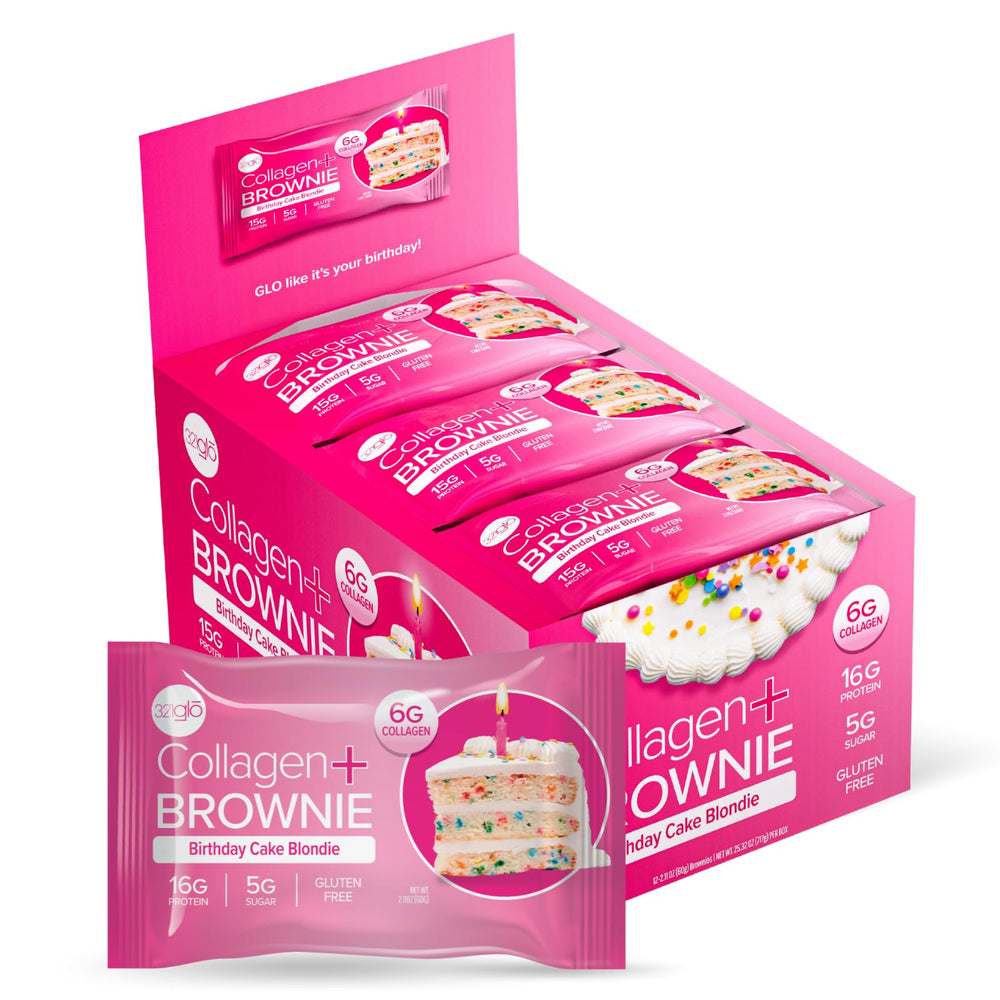 321glo Collagen Protein Brownie close-up shows a soft, chocolatey texture with rich aroma.