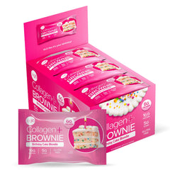 321glo Collagen Protein Brownie close-up shows a soft, chocolatey texture with rich aroma.