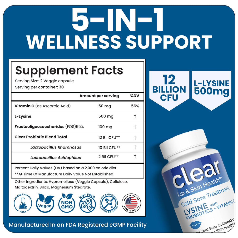 360-capsules bottle of Clear Probiotics supplement