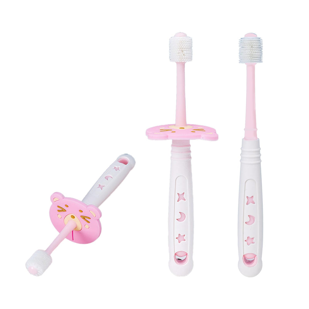 360 degree kids toothbrush pink with kitten baffle