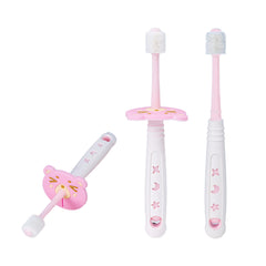 360 degree kids toothbrush pink with kitten baffle