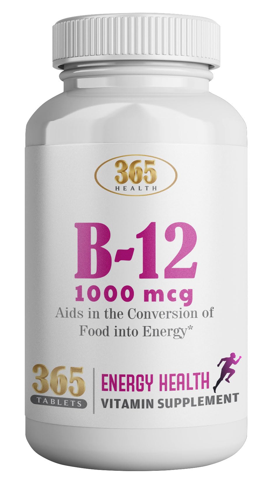 Front view of 365 Health Vitamin B12 1000mcg tablets bottle