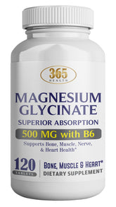 365 Health Magnesium Glycinate 500mg bottle with 120 vegetarian tablets
