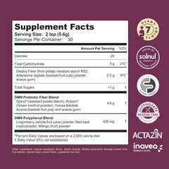 Close-up of three prebiotic types highlighted on the DMN label