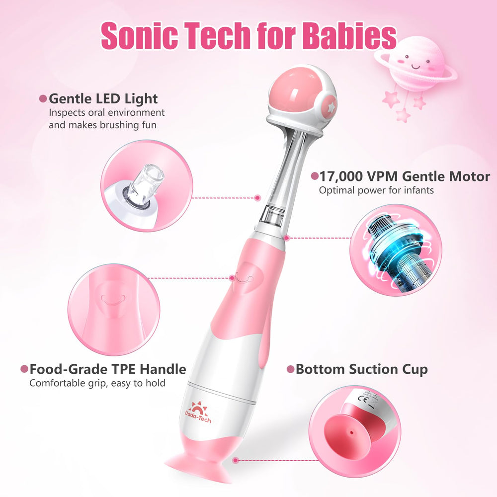 Four brush heads included with toddler toothbrush