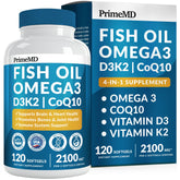 Front view of the 4-in-1 Omega-3 Fish Oil bottle with lemon flavor and 120 softgels