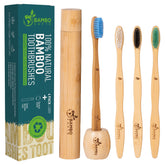 4-pack bamboo toothbrushes with travel case and stand (eco-friendly packaging)