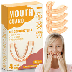 Front view of the 4-pack orange kids mouth guard