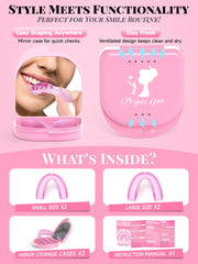 Pink moldable night guards in two sizes for teens, women, and adults