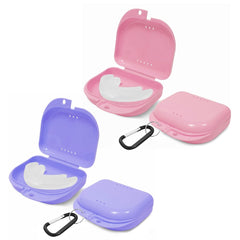 4 Pcs Aligner & Retainer Case Set (2 Pink, 2 Purple) with Carabiners – Odorless Mouth Guard Case with Vent Holes (3.14 x 3.07 x 1.1 in)