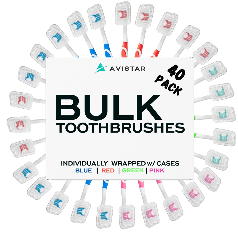 Bulk 40-pack toothbrushes with cap covers, individually wrapped