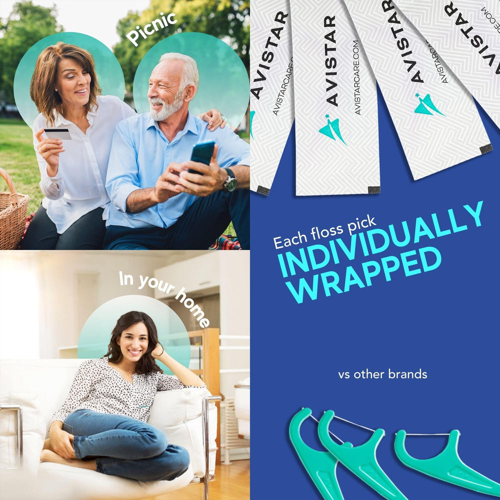 Individually wrapped floss picks showing hygienic packaging