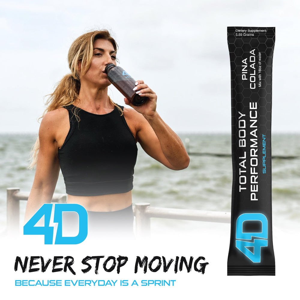 Zero calories per serving on 4D Pina Colada packaging
