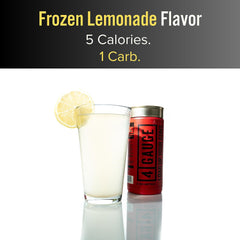 4 Gauge Frozen Lemonade powder on scoop promises refreshing flavor during workouts.