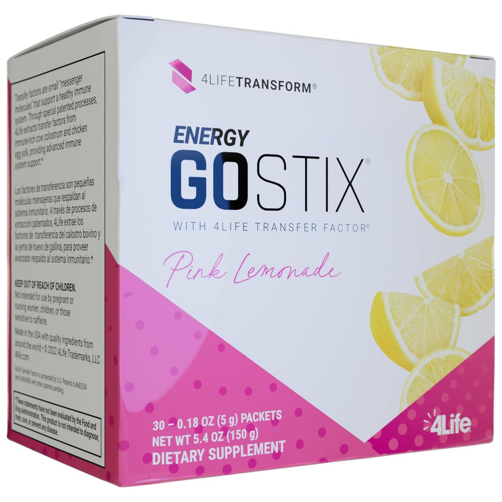 4Life Energy Go Stix pink lemonade packet for a quick energy boost on the go.