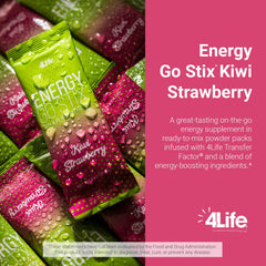 4Life Energy Go Stix pour into water reveals kiwi-strawberry flavor for refreshing hydration