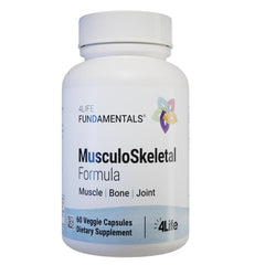 Product image showing 60 veggie capsules for 4Life Musculoskeletal Formula with devil’s claw, turmeric, gotu kola, and alfalfa