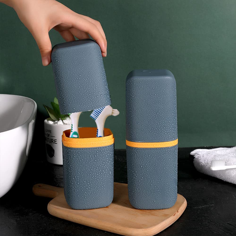 Denture cleaning brushes in carrying case on a table