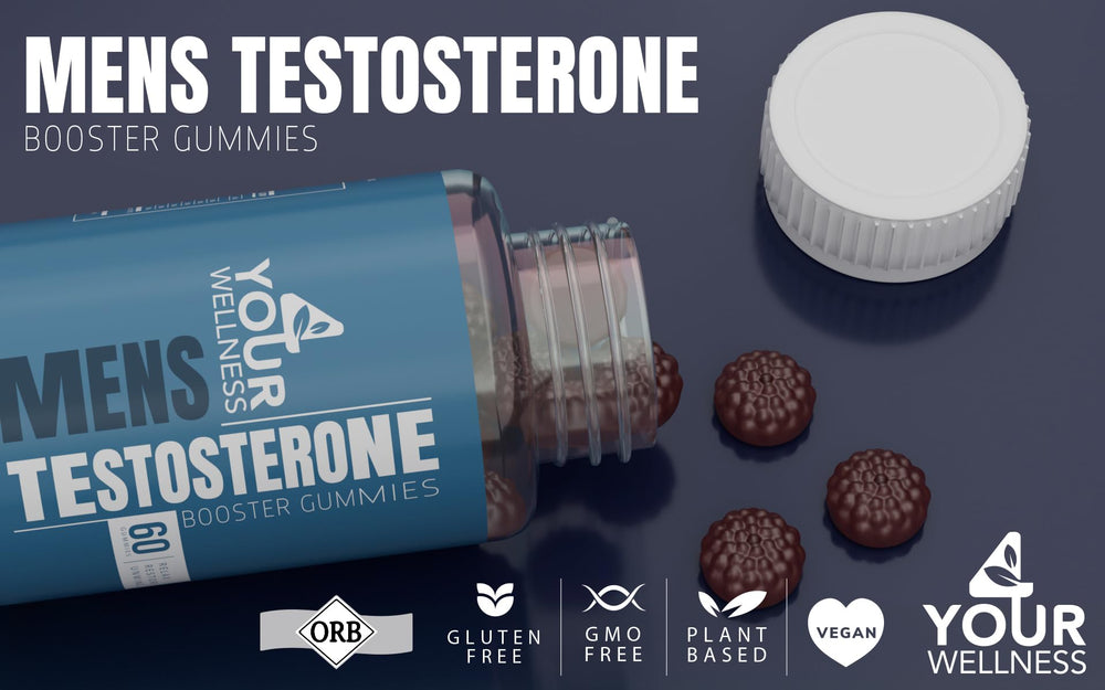 4 Your Wellness testosterone gummies bottle beside gym gear implies easy routine integration.