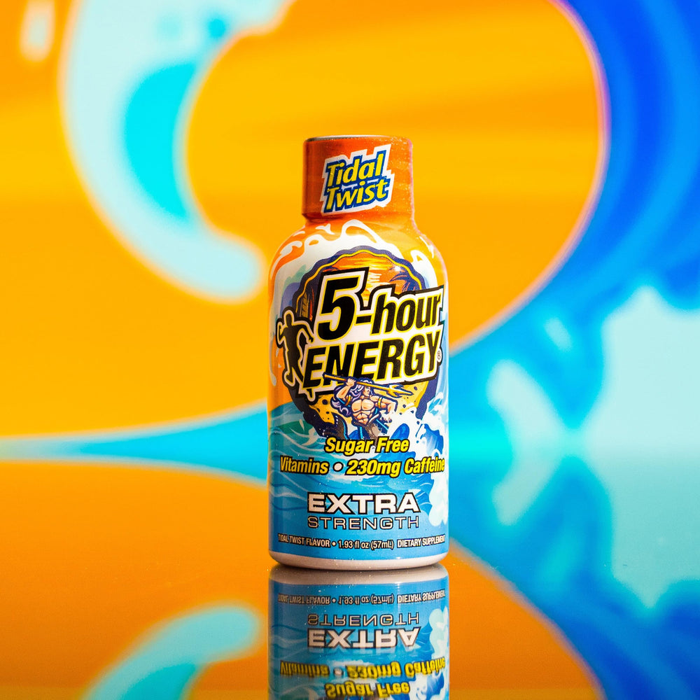 5-hour ENERGY Tidal Twist hand-holding shot emphasizes on-the-go energy.