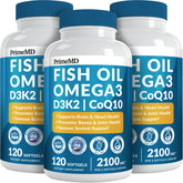 Front view of a 3-pack of 5-in-1 Fish Oil Omega-3 Lemon softgels