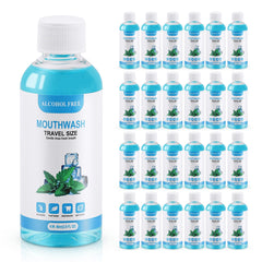 Bulk pack of 50 travel-size mouthwash bottles, 80ml each, mint flavor