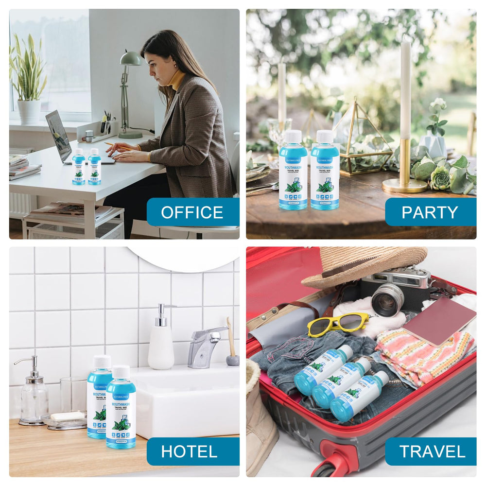 Travel toiletries kit with individual mouthwash bottles