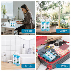 Travel toiletries kit with individual mouthwash bottles