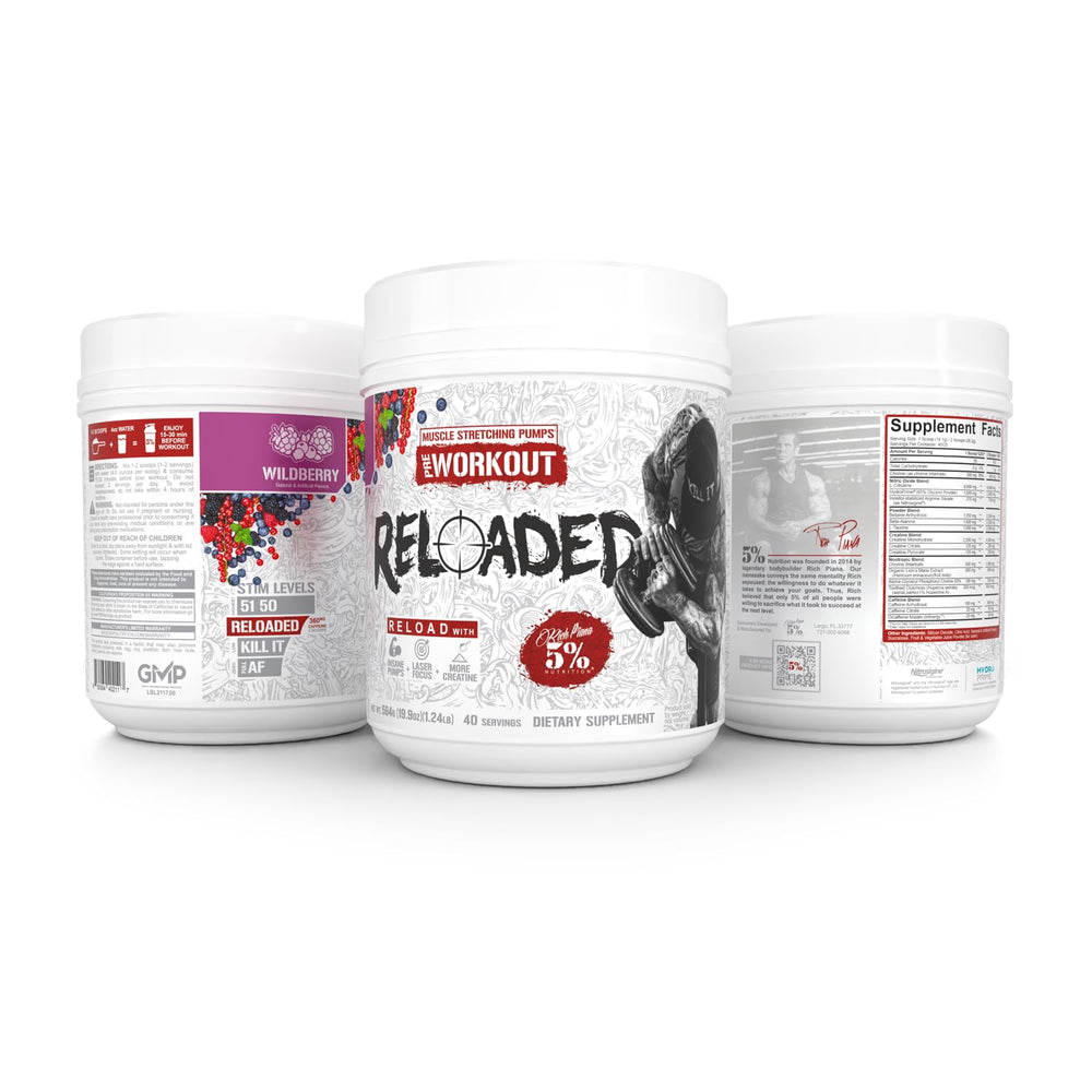 5% Nutrition logo with GMP facility insignia on packaging